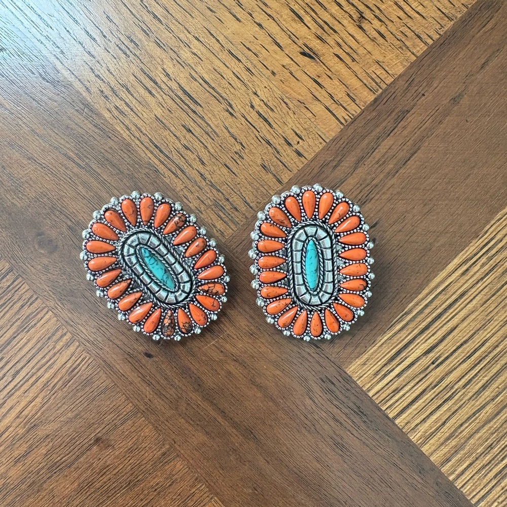 Orange and Turquoise Statement Earrings